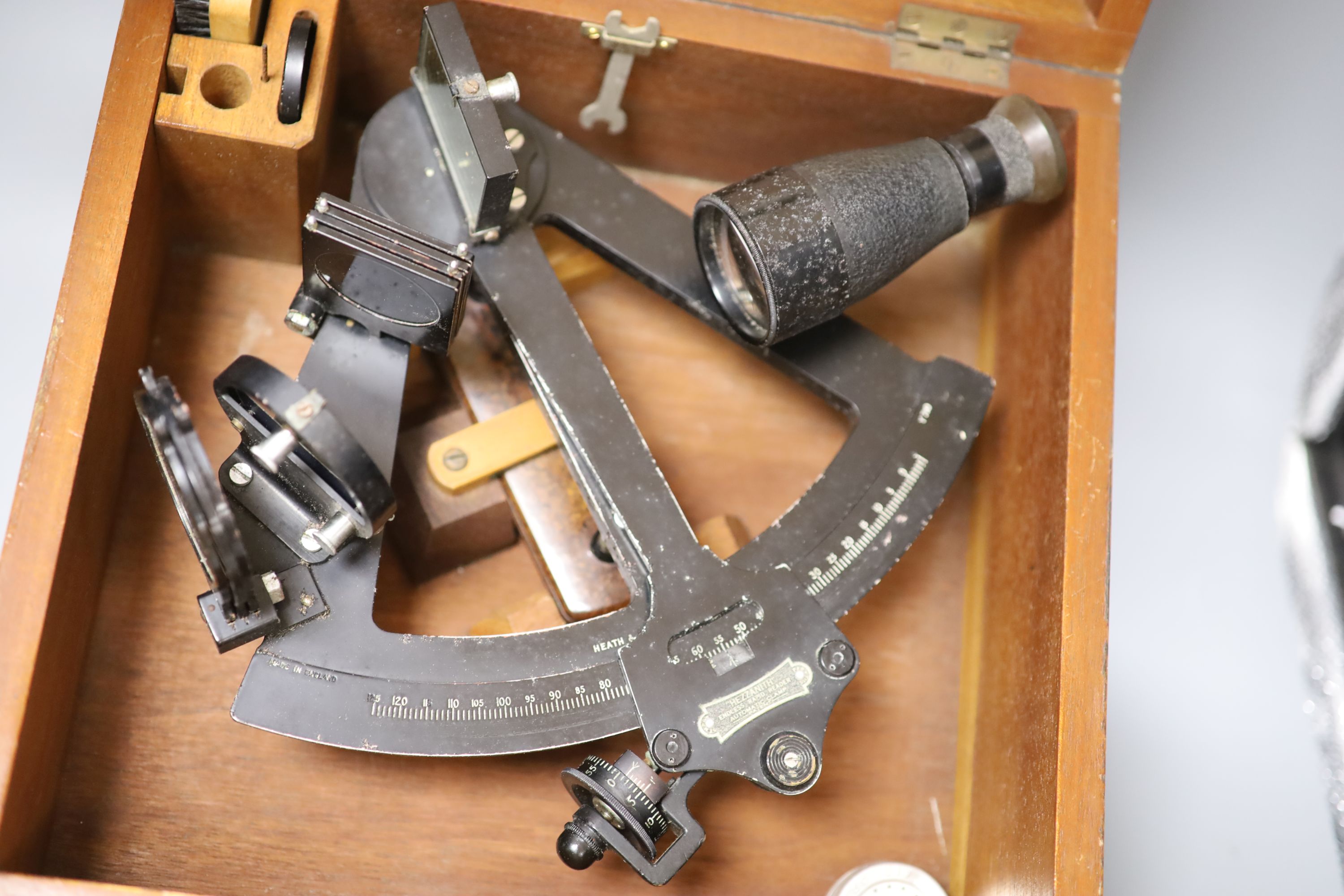 A Heath & Co Hezzanith sextant in mahogany case, No. Y710